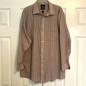 Men’s Stafford brand button down long sleeve shirt, small plaid, size 18, 34-35